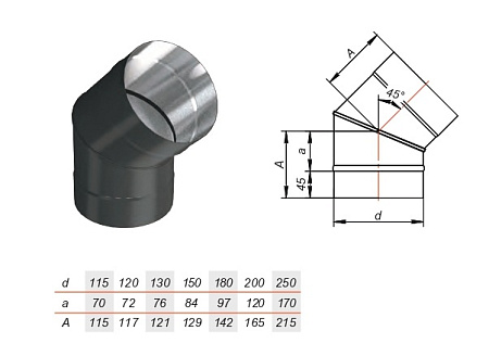 Отвод VBR 45° нерж AISI 439 0.8 черный Отвод VBR 45° нерж AISI 439 0.8 черный