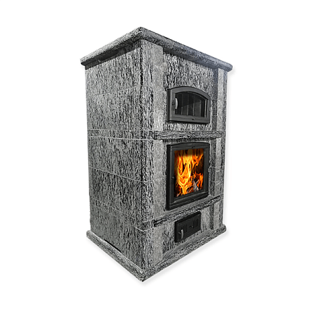 Теплонакопительная печь камин Kreivi 25 DLSL 1690 камень серпентенит серебро Т50мм