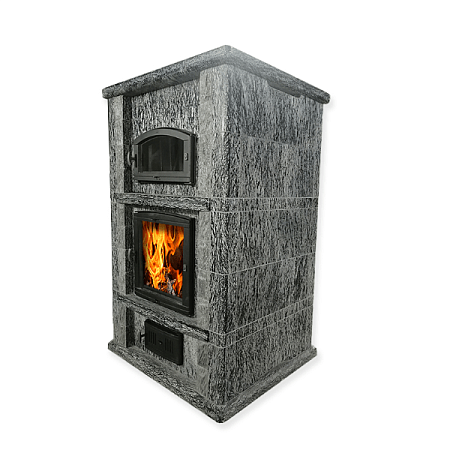 Теплонакопительная печь камин Kreivi 25 DLSL 1690 камень серпентенит серебро Т50мм