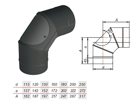 Отвод VBR 90° с прочисткой нерж AISI 439 0.8 черный Отвод VBR 90° с прочисткой нерж AISI 439 0.8 черный