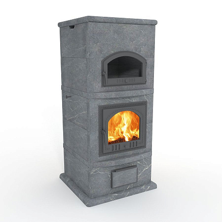 Теплонакопительная Печь-камин с духовкой Torua 20 камень серпентинит АНТИК Т40мм