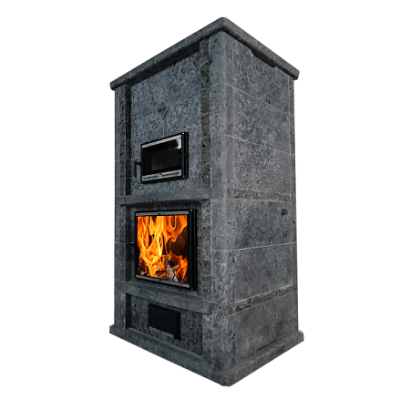Теплонакопительная Печь-камин с духовкой Kreivi 25 DSA камень серпентинит АНТИК Т40мм