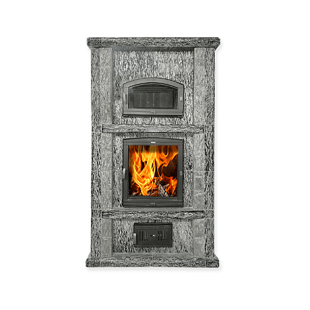 Теплонакопительная печь камин Kreivi 25 DLSL 1690 камень серпентенит серебро Т50мм
