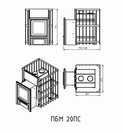Печь банная ПБМ 20 (в модификации ПС) от магазина VYBOR-PLAZA Печь банная ПБМ 20 (в модификации ПС)