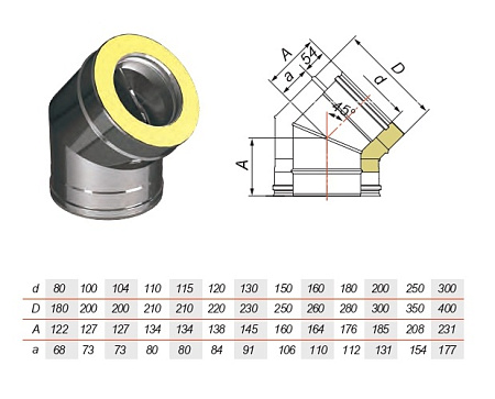 Отвод V50R 45° нерж Aisi 321 0.5мм/304 0.5мм